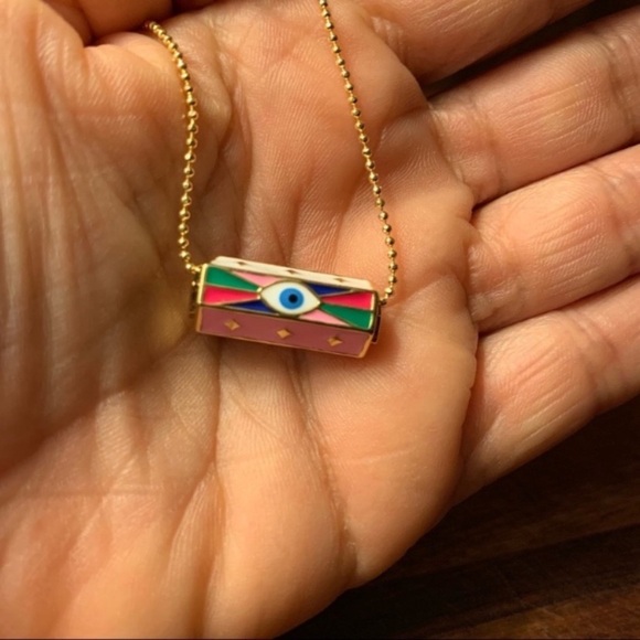 Evil Eye Charm Necklace 18k Ball Chain in Orange And Gold - Picture 6 of 6